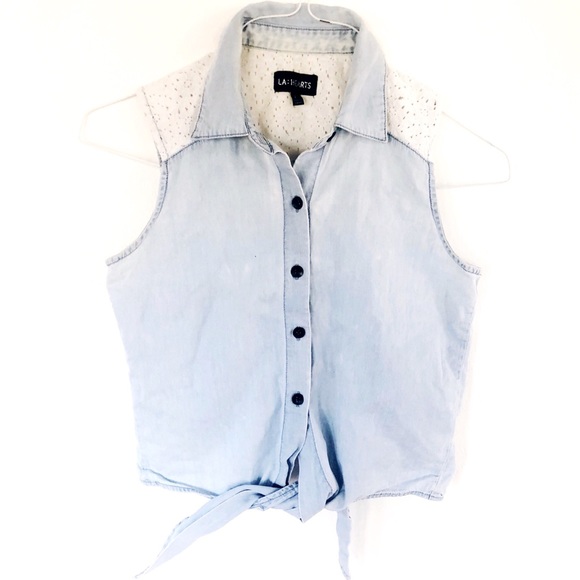 La Hearts Tops - La Hearts Chambray Crop Top